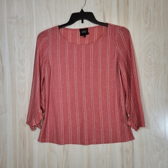 Anthropologie W5 Red Striped & Ruffle Sleeves Top Sz Med - Picture 1 of 3